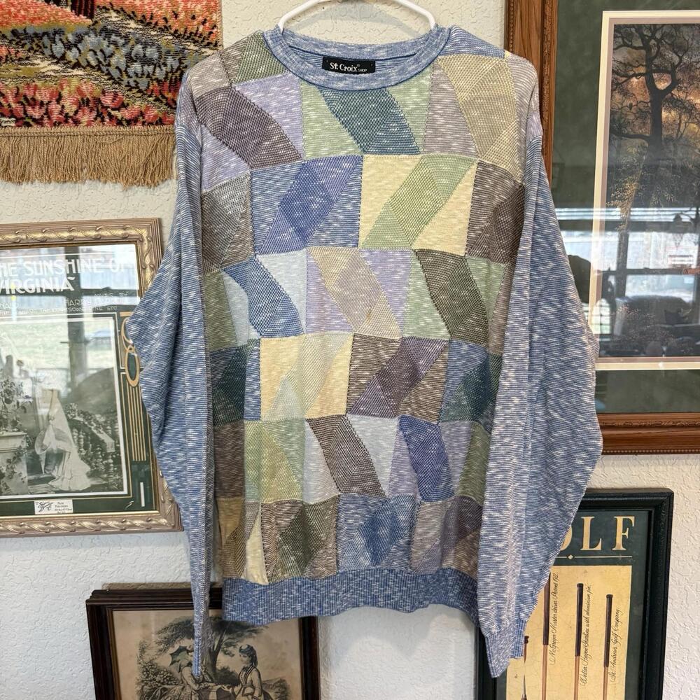 Vintage 90s RARE St. Croix Shop Colorful USA Designer Knit Sweater Size Men’s XL